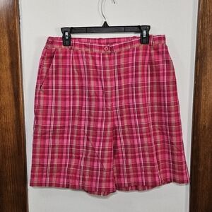 EP Pro Plaid Cotton Pink Golf Shorts Elastic Waist Size 14 Large Three Pockets